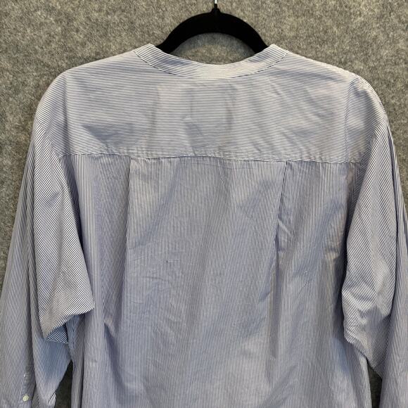 J Crew Shirt Women Size 14 Blue Cotton Thomas Mason Pin Stripe Tuxedo Bib Button - Picture 7 of 12
